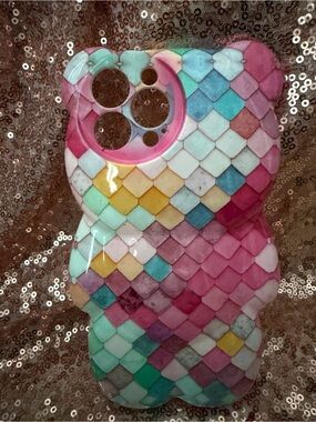 Multicolor Mermaid Scale Cute Bear Phone Case